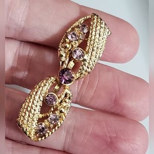 Vintage purple lavender crystals gold brooch pin bow 40's 50's vtg